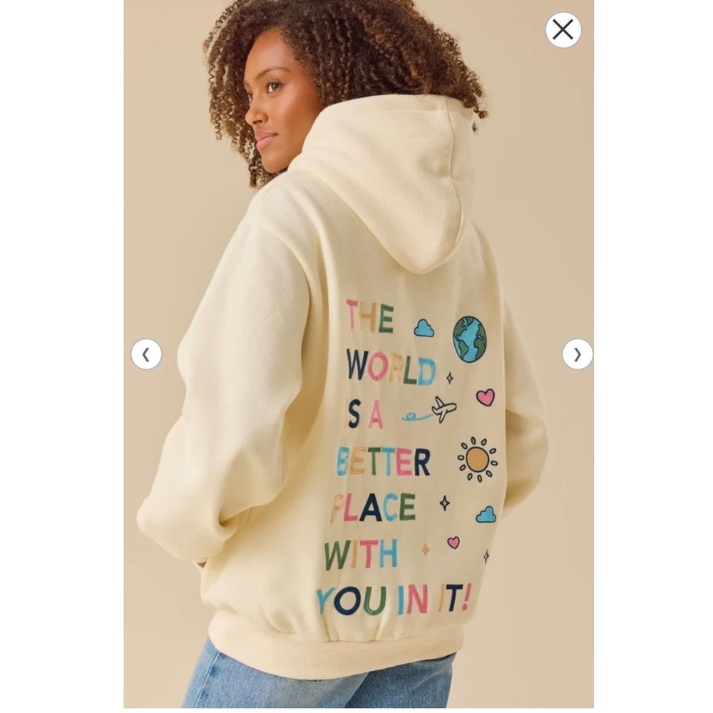 Altar'd State Embroidered The World Is A Better Place Hoodie Sweatshirt Size S